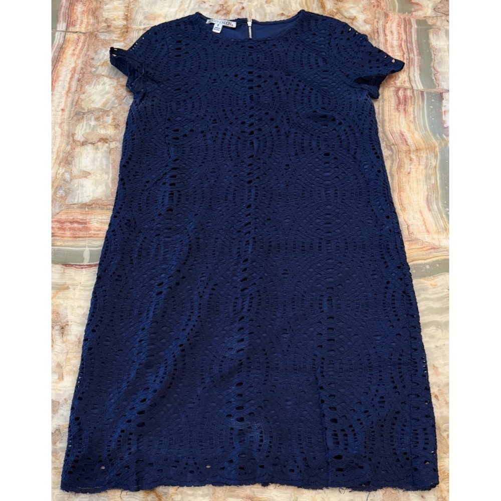 Maggy London Womens‎ Crochet Lace Shift Dress Navy Blue Preppy Cottagecore 6